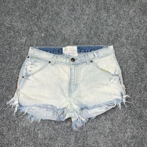 Free People Shorts Womens Size 25 Blue Denim Elsa Floral Embroidery Cut Off